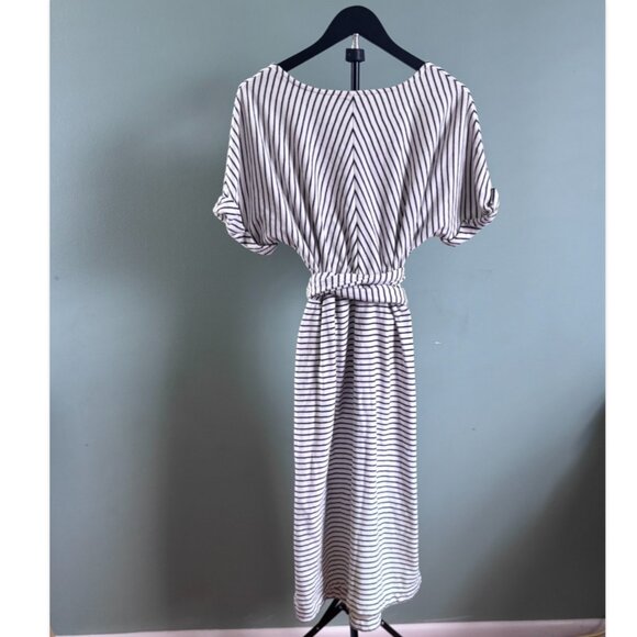Anthropologie Pazienza Terry Cloth Criss Cross Tie Midi Dress Ivory/ Navy Medium - Picture 3 of 9